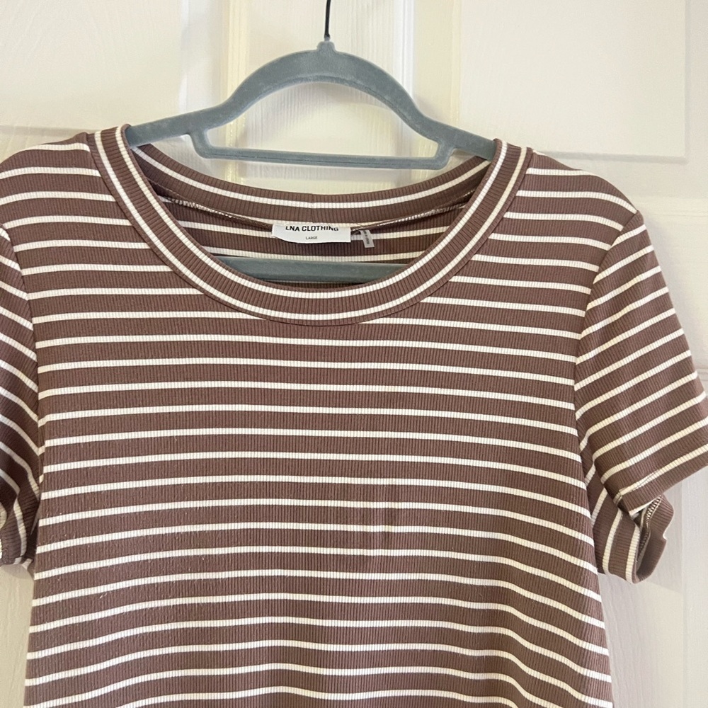 LNA Clothing short sleeve brown & white striped tee. Ribbed. VERY GUC! Size Lg. - Picture 2 of 6